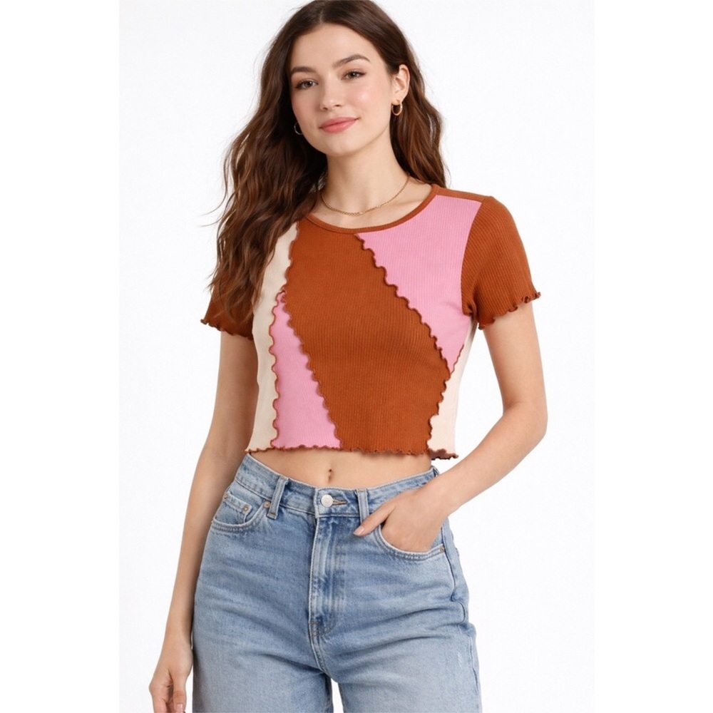 Wild Fable Colorblock Lettuce-Edge Crop Top